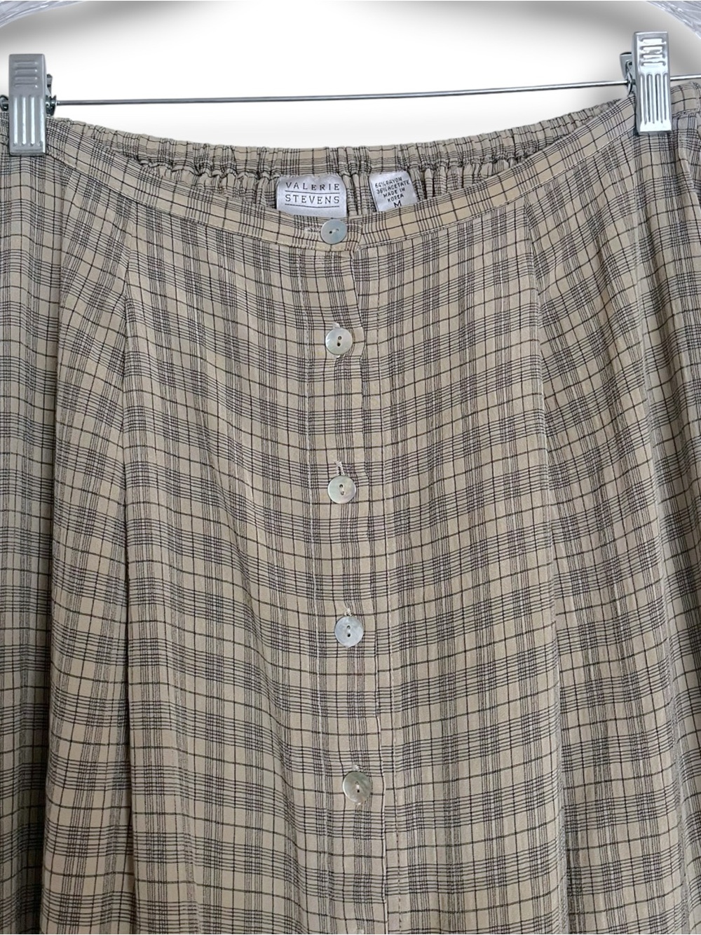 Valerie Steven’s Vintage 90’s Plaid Windowpane Print Button Front Midi Skirt - Picture 4 of 6